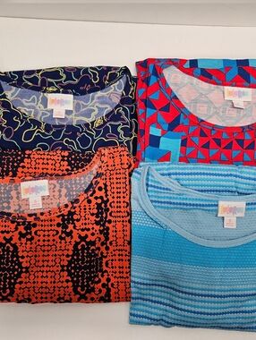 LuLaRoe Irma Small Short Sleeve Tees Blouse Navy Red Orange Light Blue Lot Of 4
